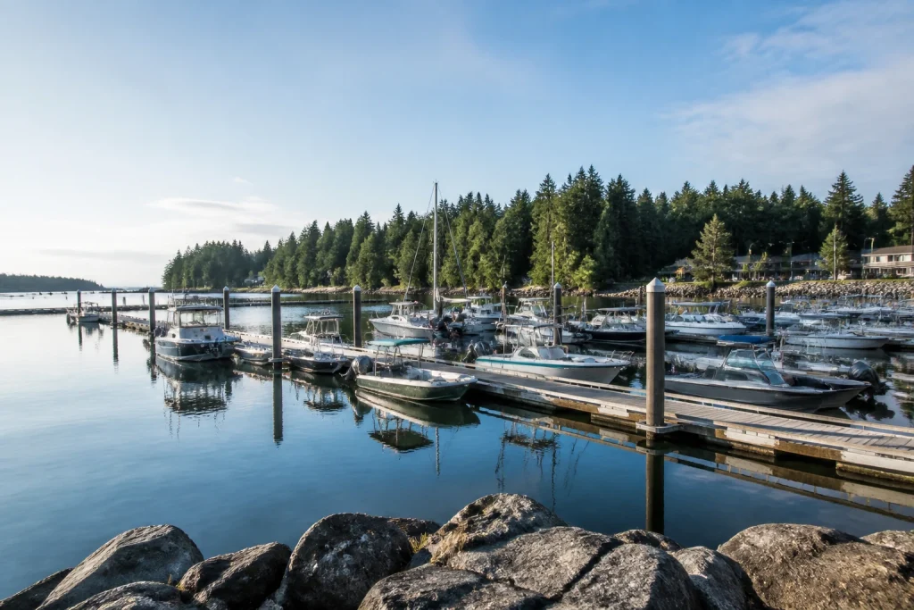 Fishing boats and docks at Discovery Harbour Marina in Campbell River